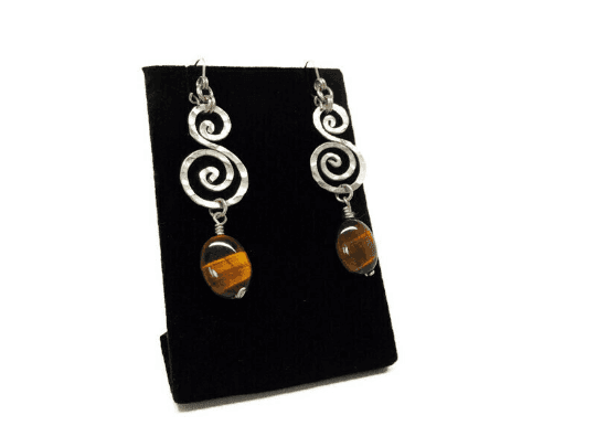 Black tourmaline Earrings for Protection and Purification or Tiger's Eye Earrings for Creativity, Dangle Earrings. - Naked Nation UK