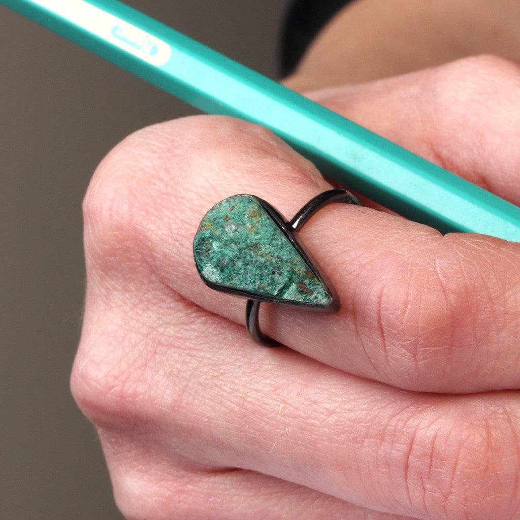 Chrysocolla Gemstone Ring, Adjustable ring for harmony, purification and hope - Naked Nation UK