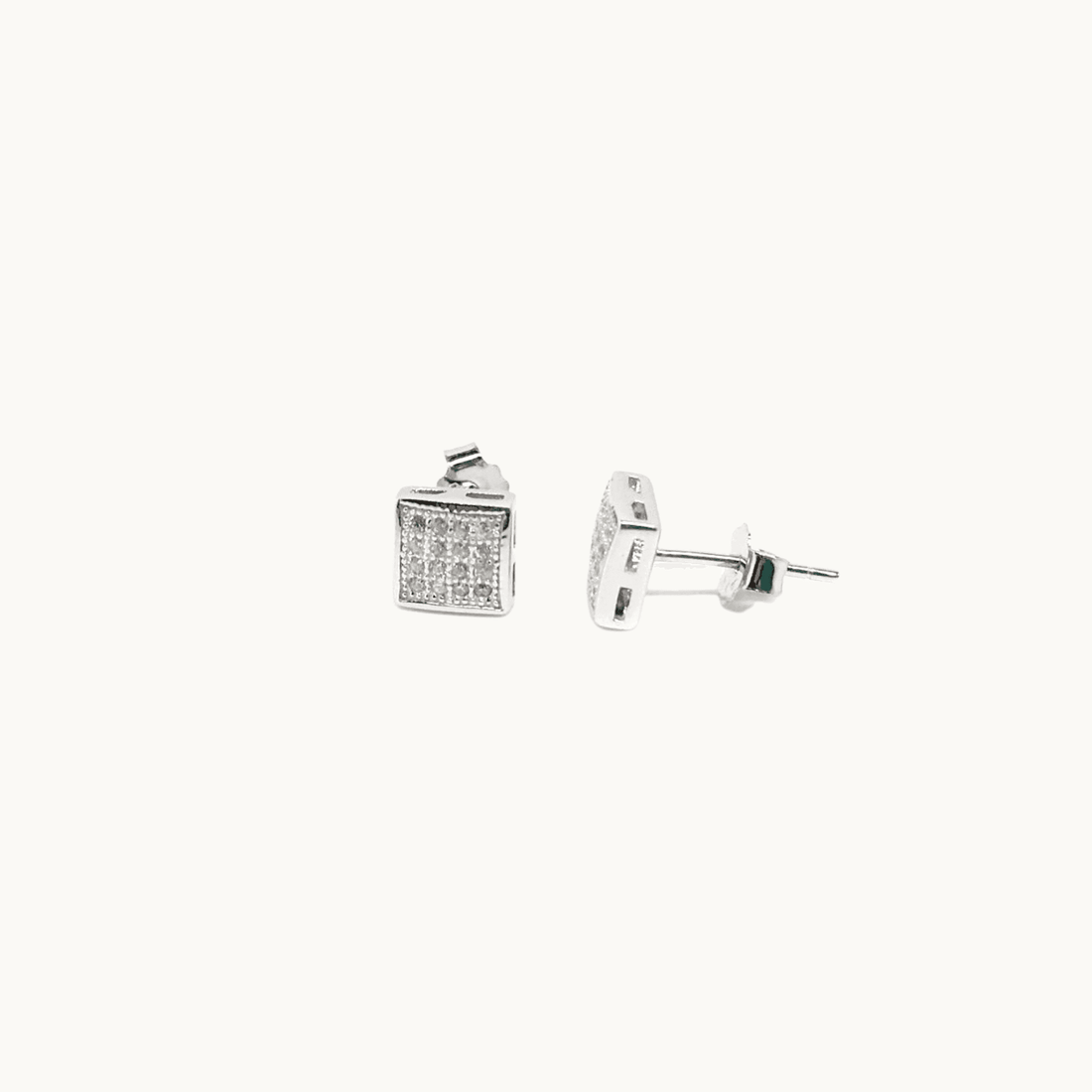 Dainty Sterling Silver and Rose Gold Cubic Zirconia Square Stud Earrings - Naked Nation UK
