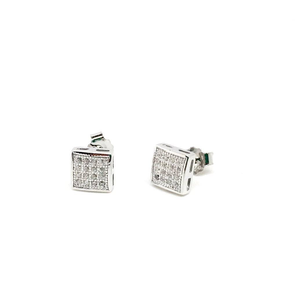 Dainty Sterling Silver and Rose Gold Cubic Zirconia Square Stud Earrings - Naked Nation UK