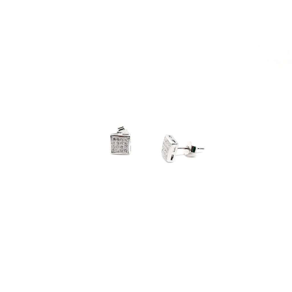Dainty Sterling Silver and Rose Gold Cubic Zirconia Square Stud Earrings - Naked Nation UK