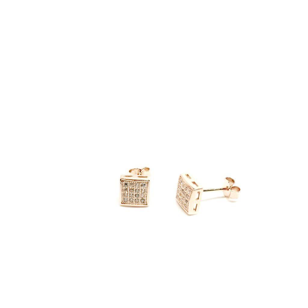 Dainty Sterling Silver and Rose Gold Cubic Zirconia Square Stud Earrings - Naked Nation UK