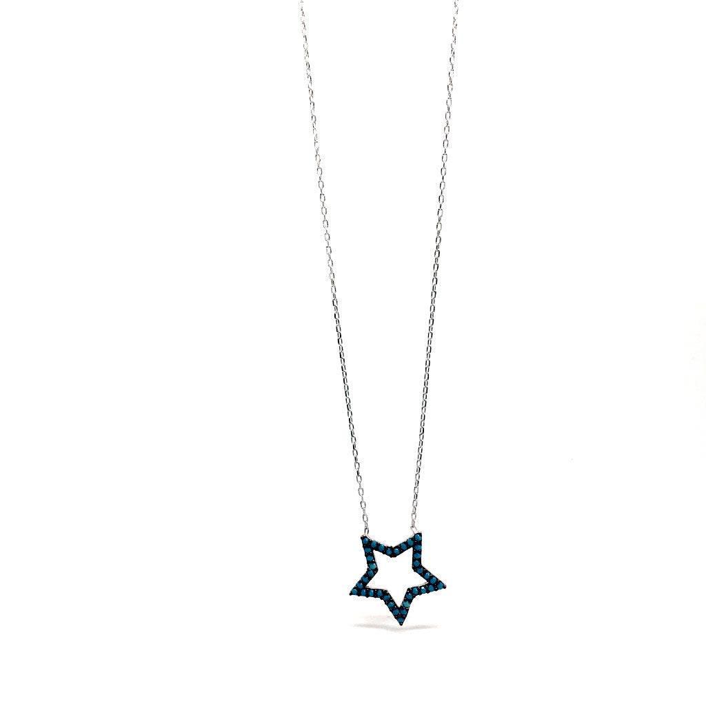 Delicate Blue Stones STAR Pendant 925 Sterling Silver Necklace (Rose Gold & Silver) - Naked Nation UK