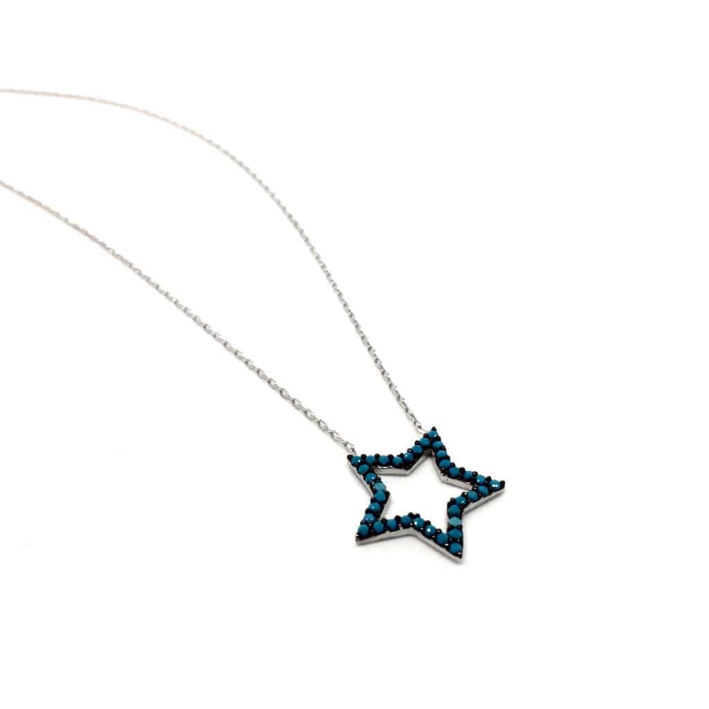 Delicate Blue Stones STAR Pendant 925 Sterling Silver Necklace (Rose Gold & Silver) - Naked Nation UK