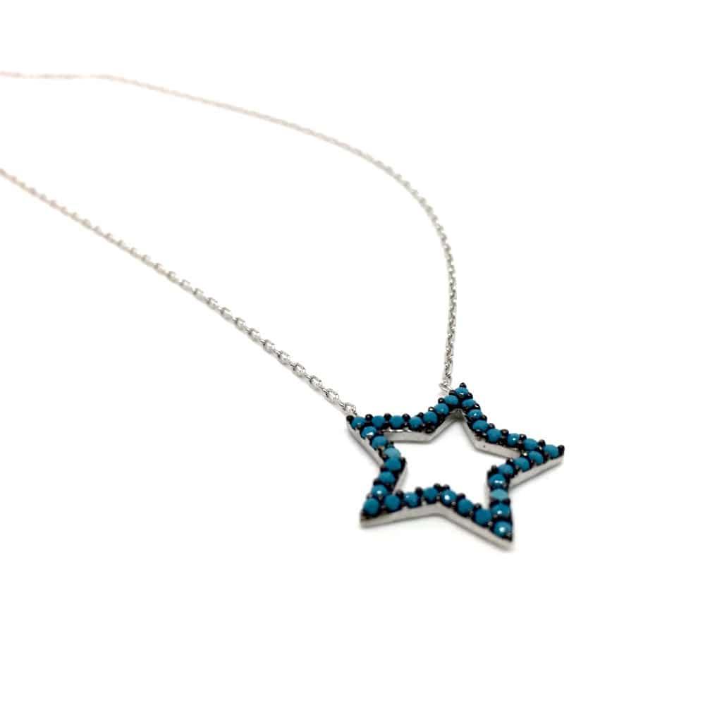 Delicate Blue Stones STAR Pendant 925 Sterling Silver Necklace (Rose Gold & Silver) - Naked Nation UK