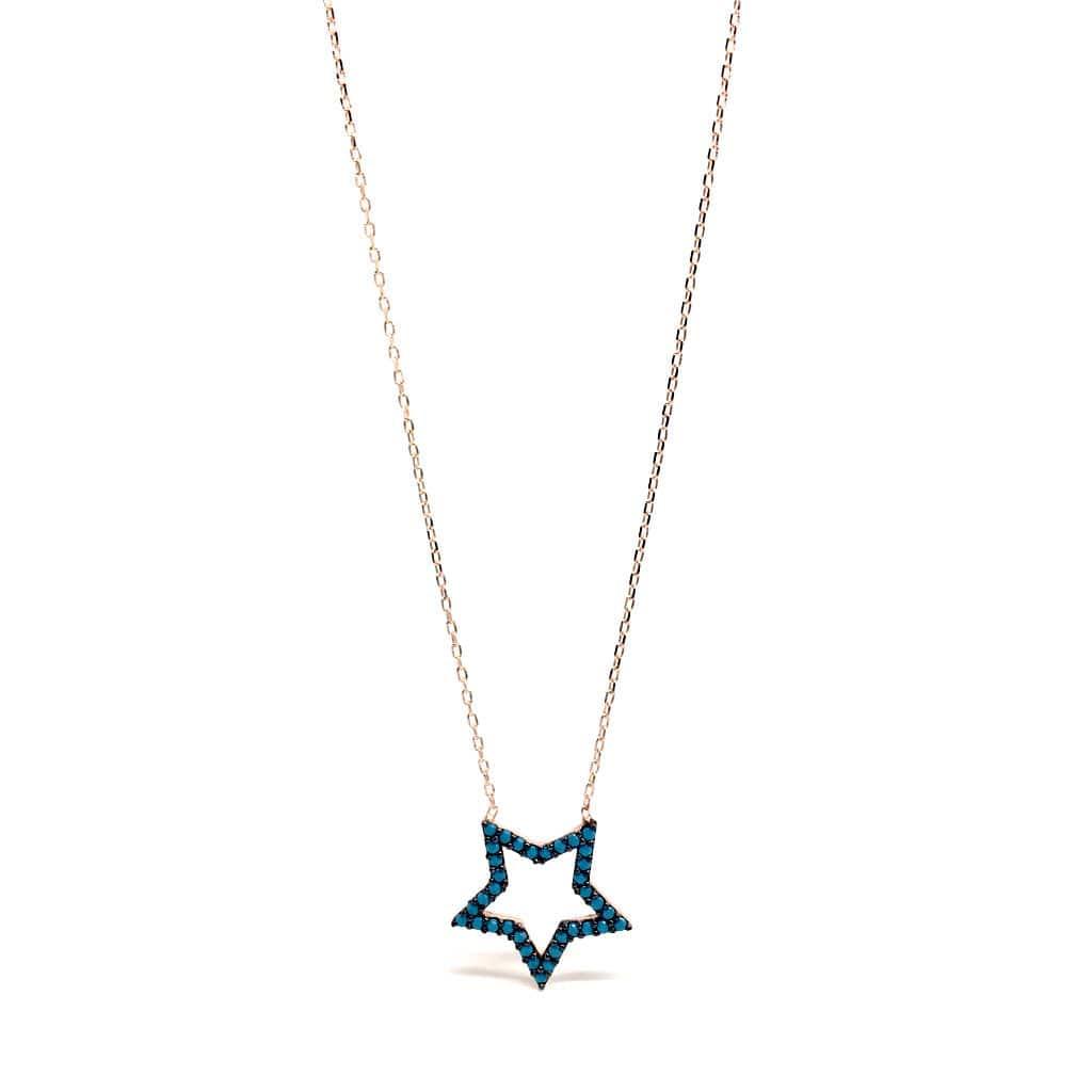 Delicate Blue Stones STAR Pendant 925 Sterling Silver Necklace (Rose Gold & Silver) - Naked Nation UK