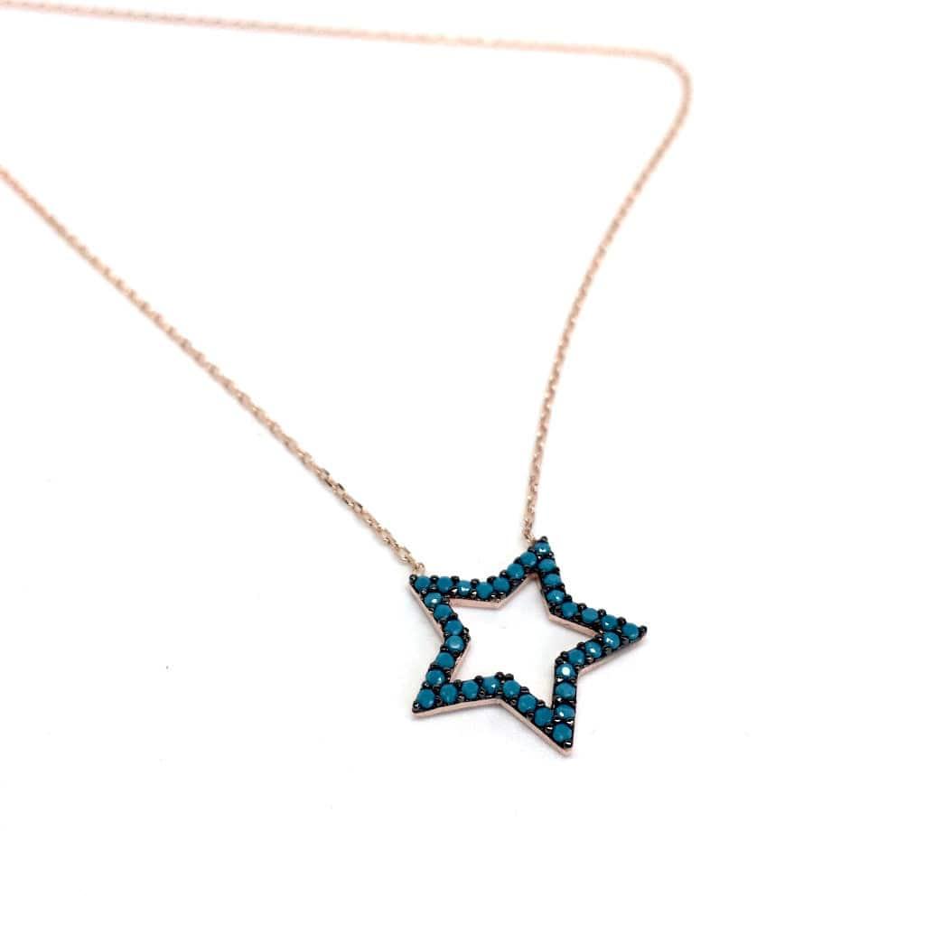 Delicate Blue Stones STAR Pendant 925 Sterling Silver Necklace (Rose Gold & Silver) - Naked Nation UK