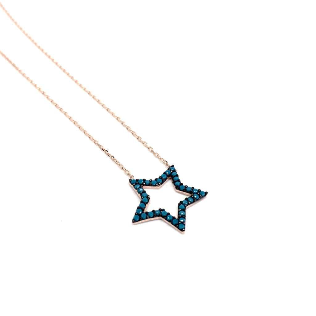 Delicate Blue Stones STAR Pendant 925 Sterling Silver Necklace (Rose Gold & Silver) - Naked Nation UK