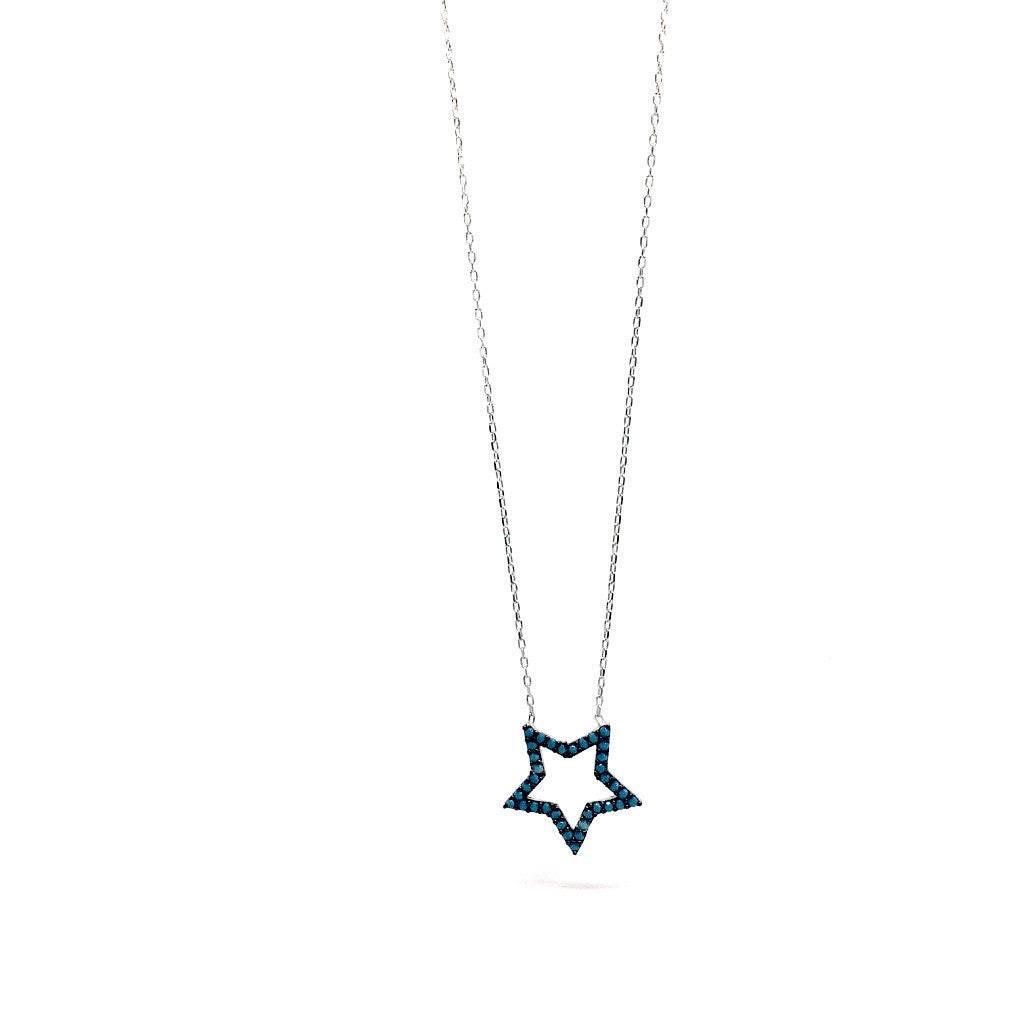 Delicate Blue Stones STAR Pendant 925 Sterling Silver Necklace (Rose Gold & Silver) - Naked Nation UK