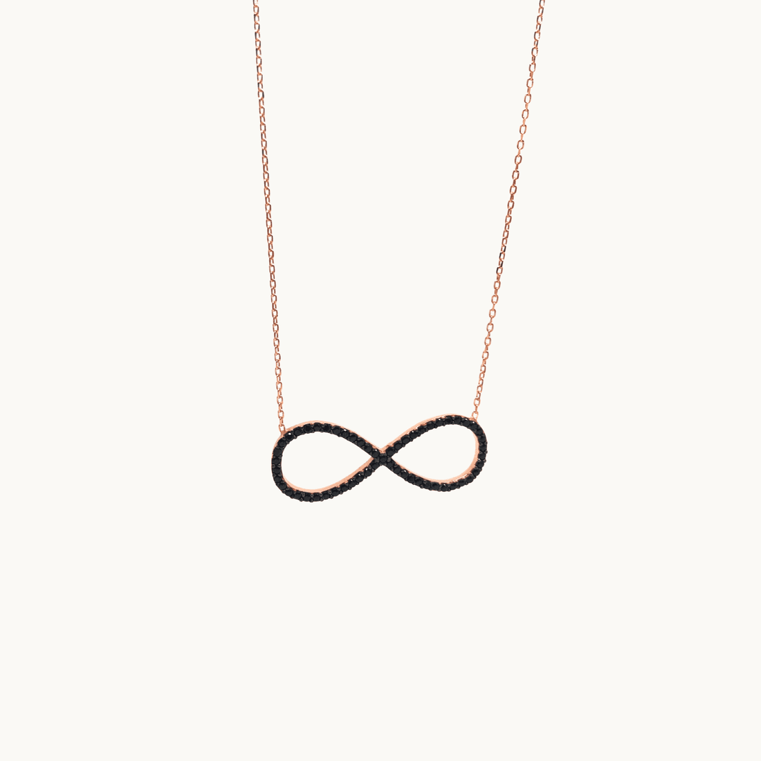 Italian Sterling Silver Infinity Necklace in Rose Gold and Black Stones - Naked Nation UK