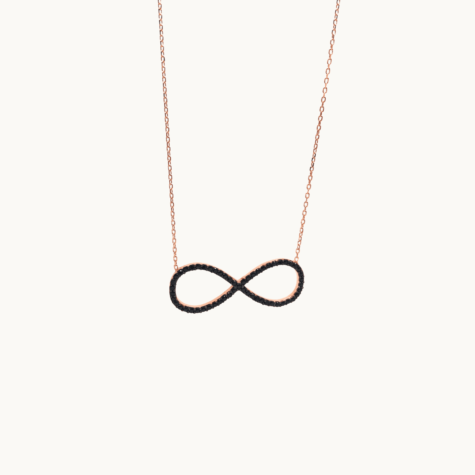 Italian Sterling Silver Infinity Necklace in Rose Gold and Black Stones - Naked Nation UK