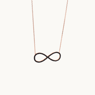 Italian Sterling Silver Infinity Necklace in Rose Gold and Black Stones - Naked Nation UK