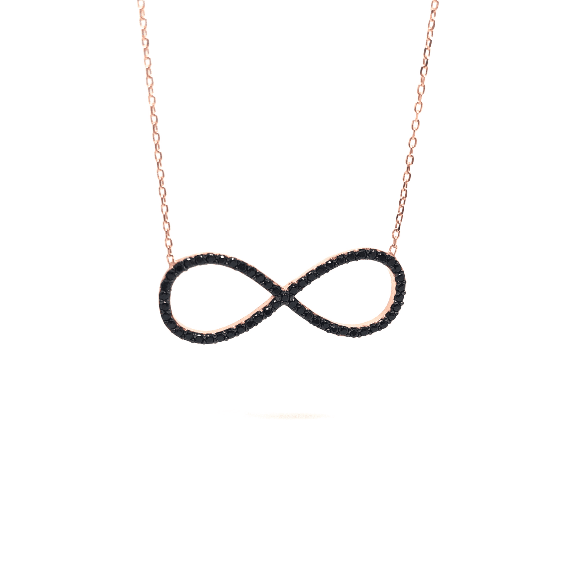 Italian Sterling Silver Infinity Necklace in Rose Gold and Black Stones - Naked Nation UK