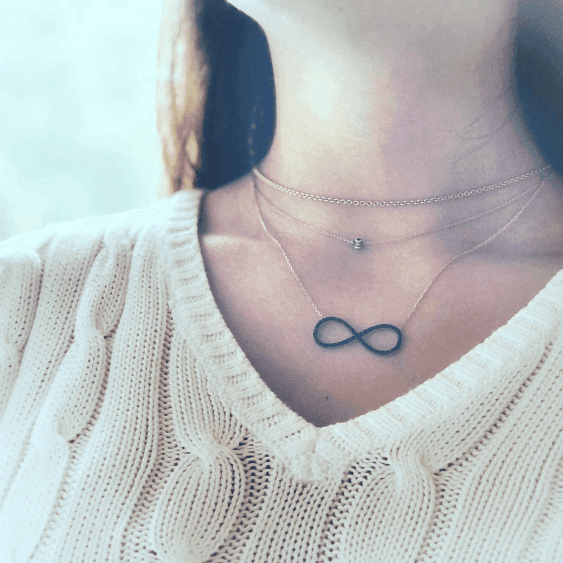 Italian Sterling Silver Infinity Necklace in Rose Gold and Black Stones - Naked Nation UK