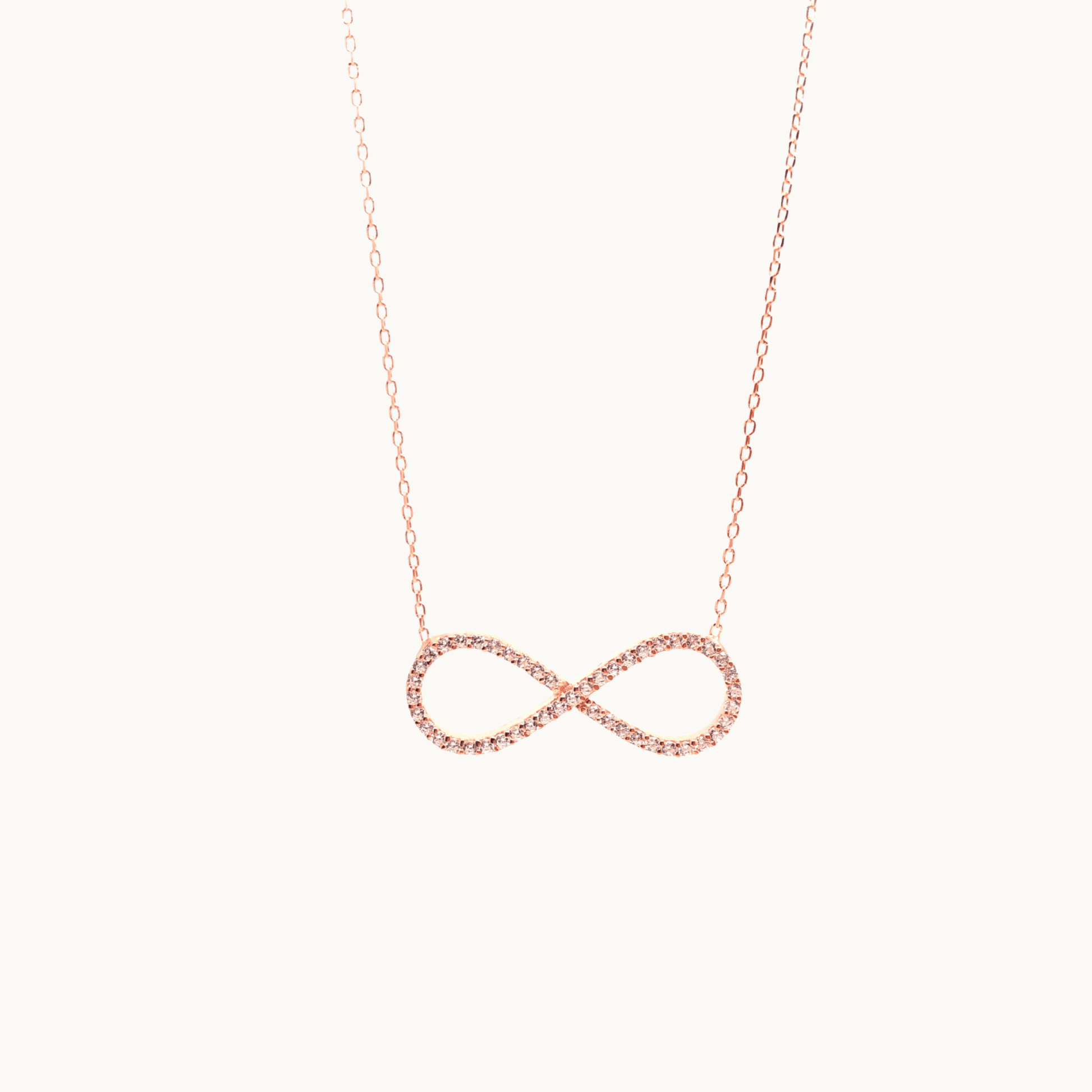 Italian Sterling Silver Infinity Necklace in Rose Gold and Crystals - Naked Nation UK