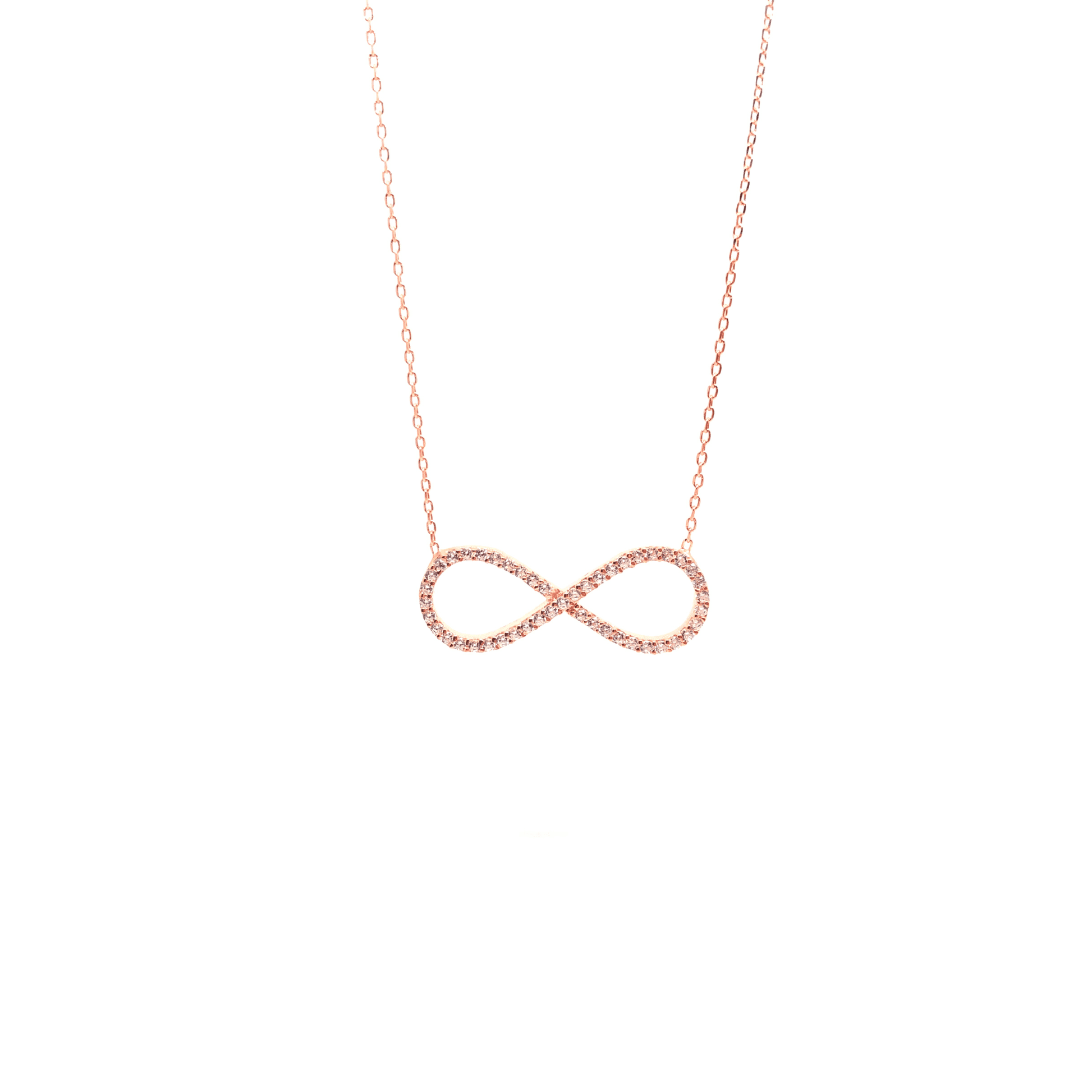 Italian Sterling Silver Infinity Necklace in Rose Gold and Crystals - Naked Nation UK