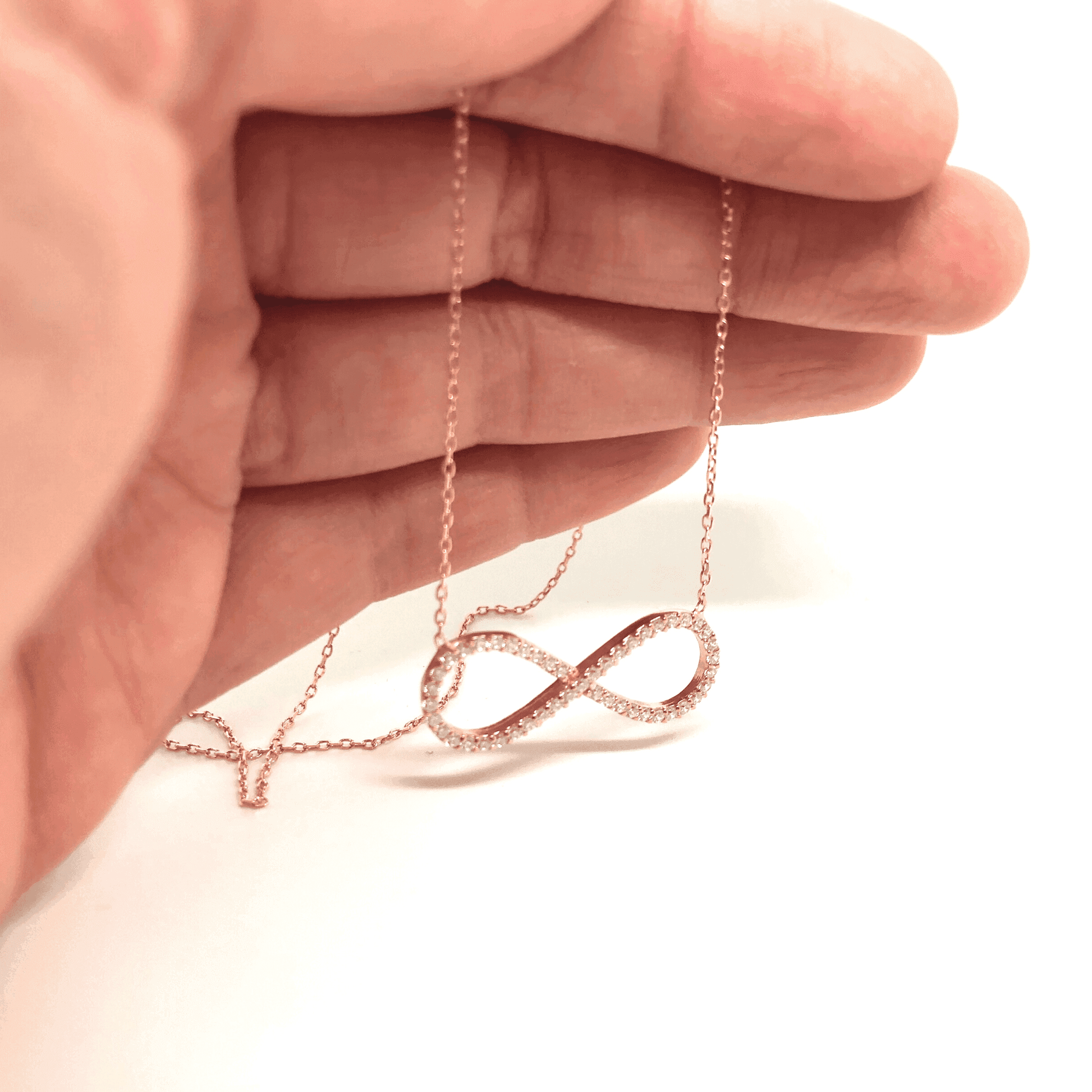 Italian Sterling Silver Infinity Necklace in Rose Gold and Crystals - Naked Nation UK