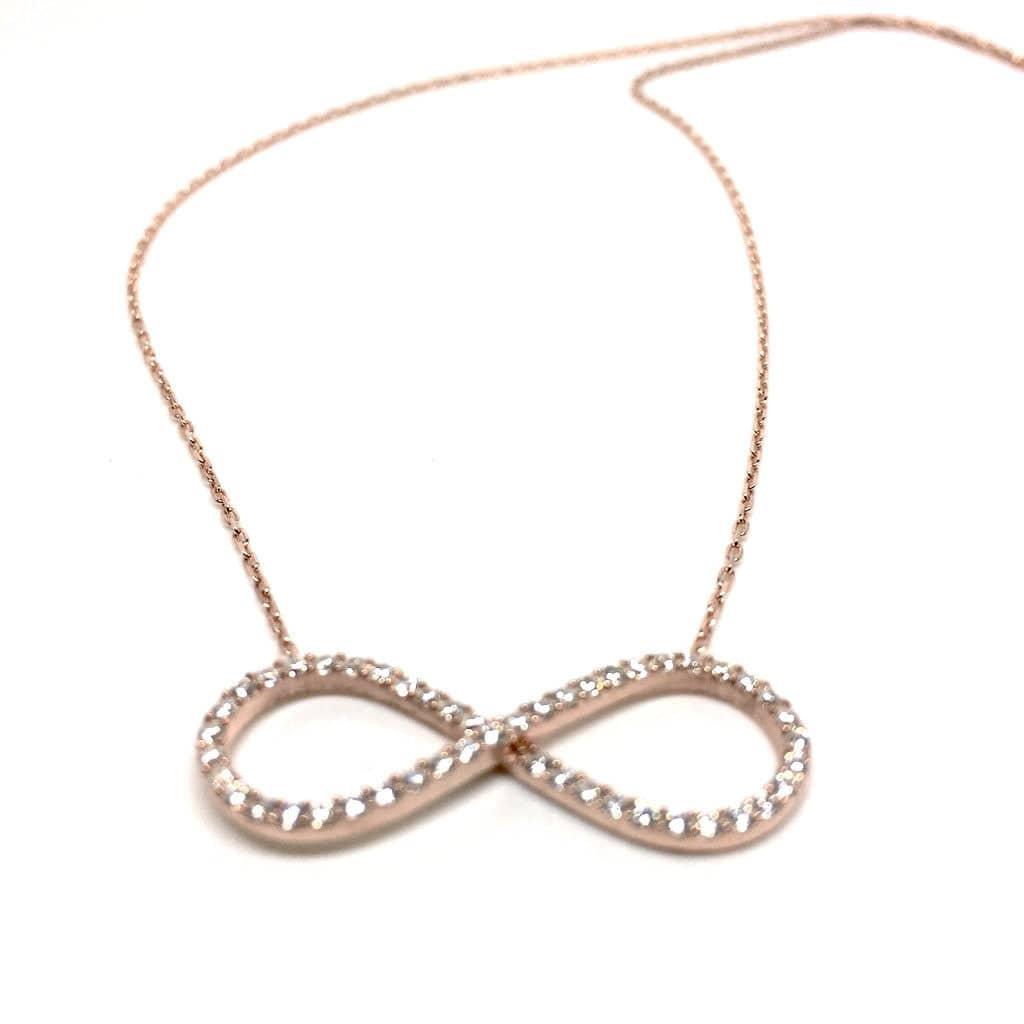Italian Sterling Silver Infinity Necklace in Rose Gold and Crystals - Naked Nation UK
