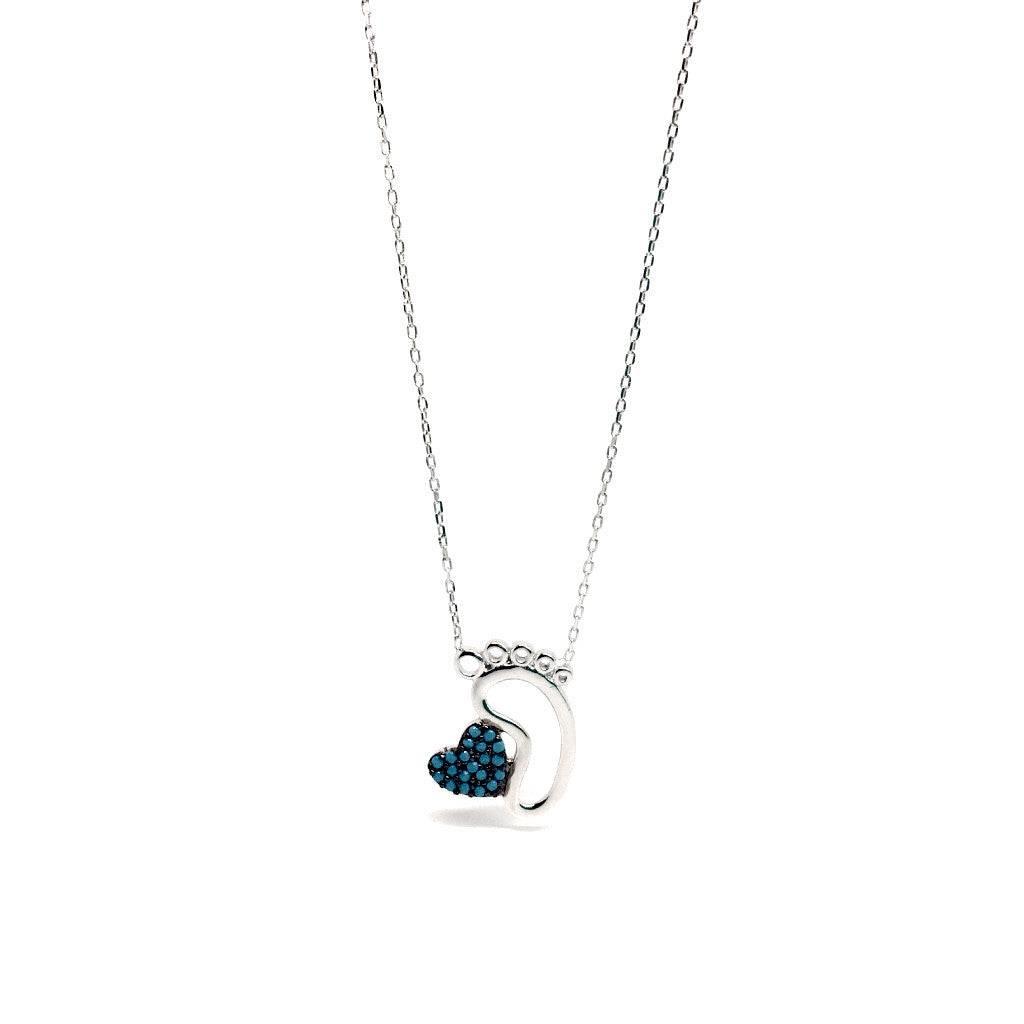 Jewellery for Mum - Baby Foot Necklace with Blue Heart - Naked Nation UK