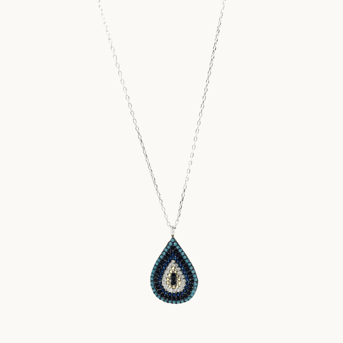 Mediterranean Style Sterling Silver Drop Pendant with Cubic Zirconia Stones - Naked Nation UK