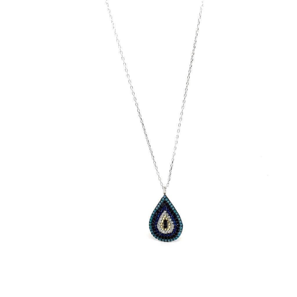 Mediterranean Style Sterling Silver Drop Pendant with Cubic Zirconia Stones - Naked Nation UK