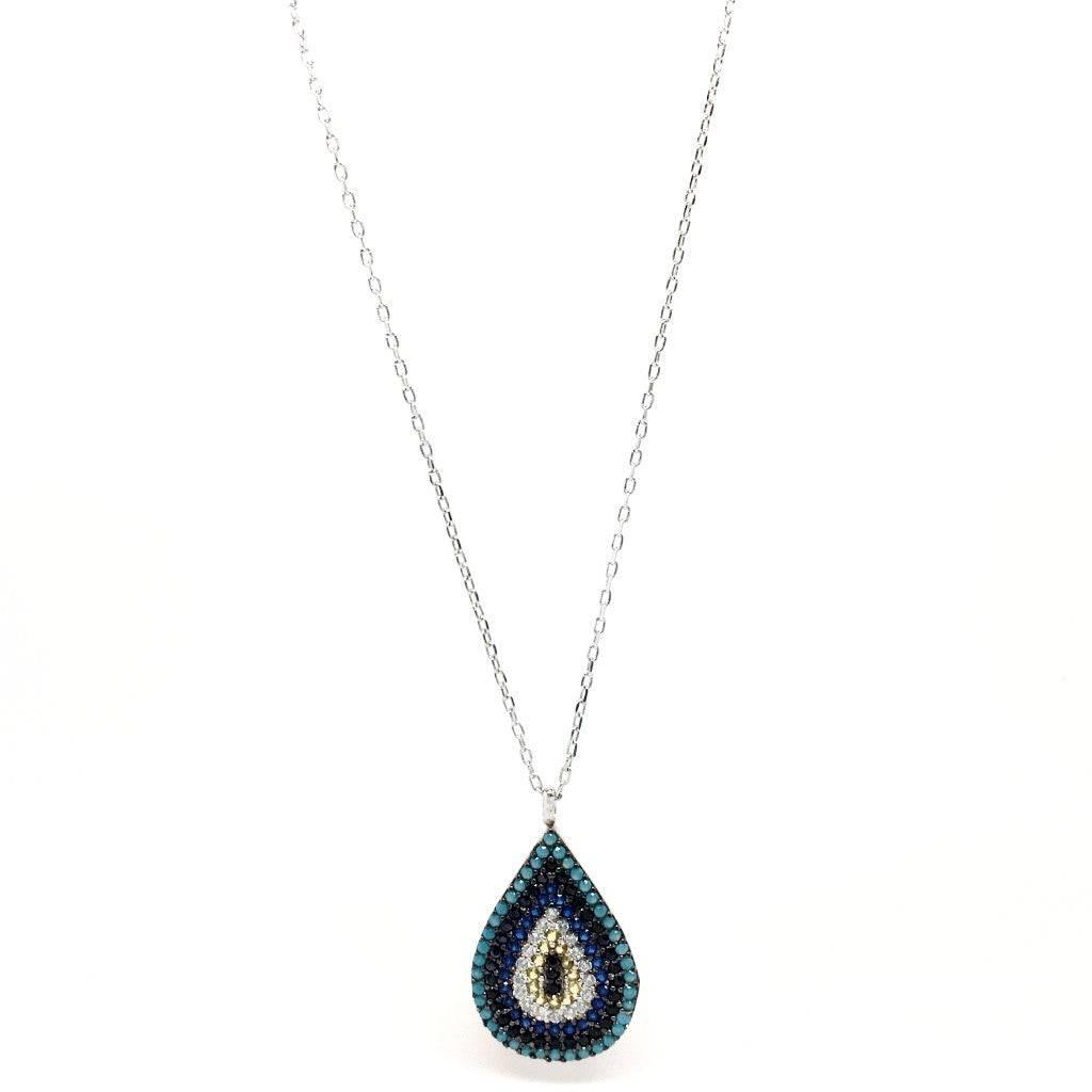 Mediterranean Style Sterling Silver Drop Pendant with Cubic Zirconia Stones - Naked Nation UK