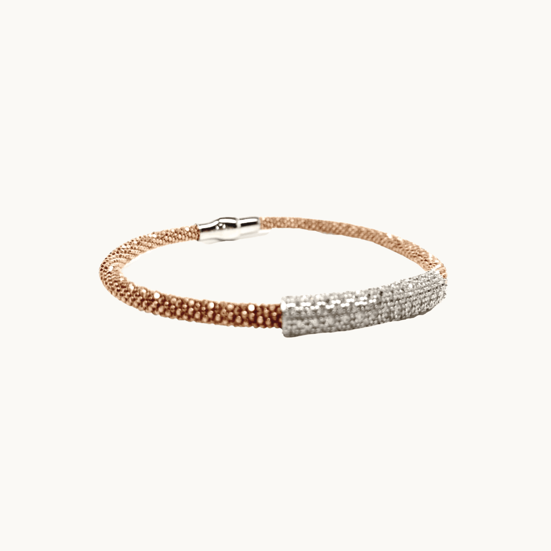 Mesh Style 925 Sterling Silver Magnetic, Cubic Zirconia Stones Band Bracelet - Naked Nation UK
