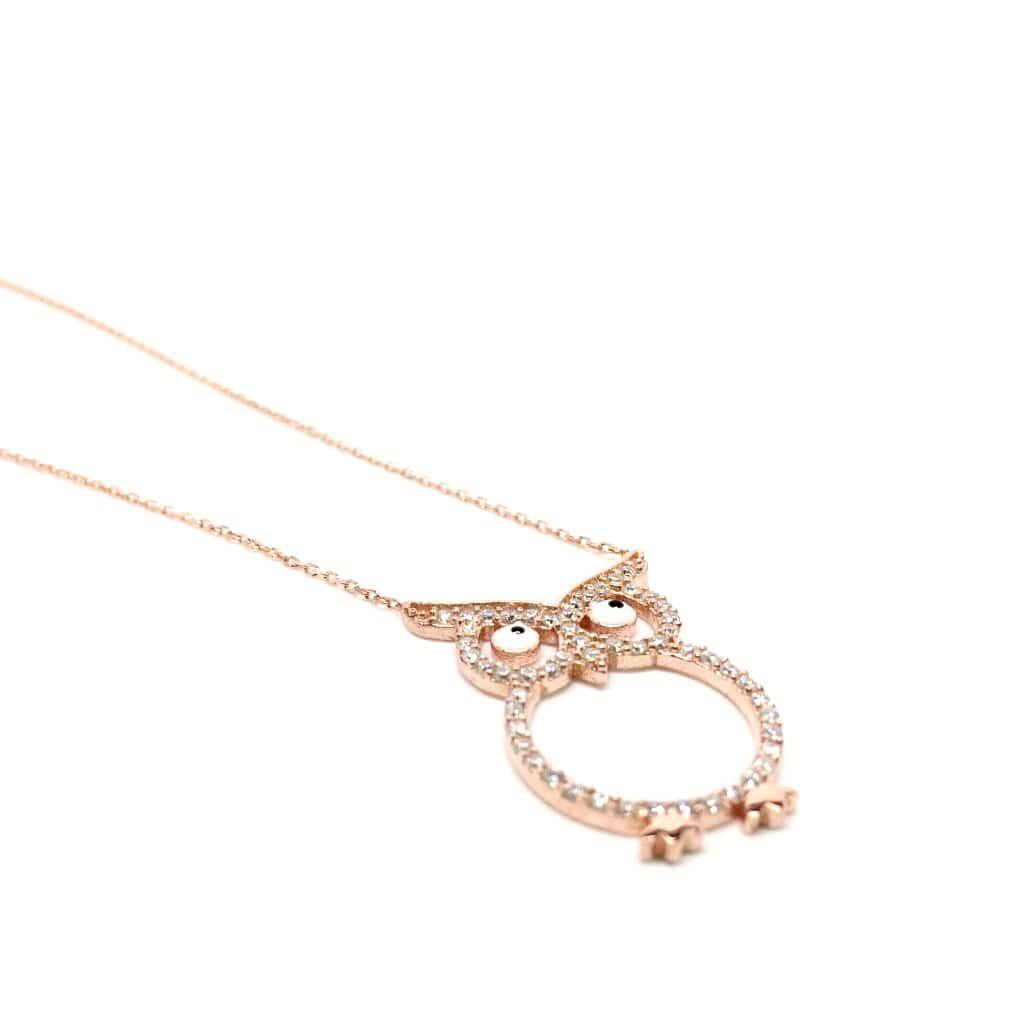 Naked Nation 925 Sterling Silver Rose Gold Owl Pendant Necklace - Naked Nation UK