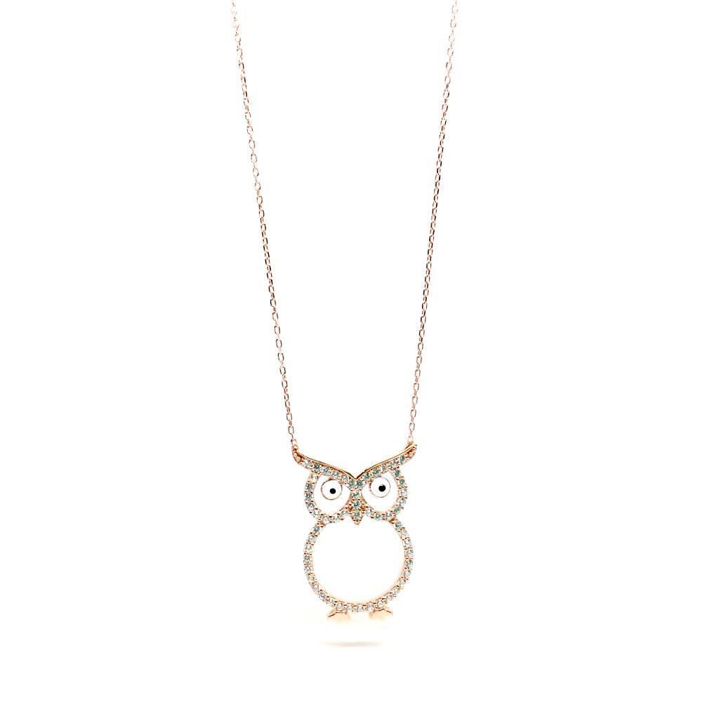 Naked Nation 925 Sterling Silver Rose Gold Owl Pendant Necklace - Naked Nation UK