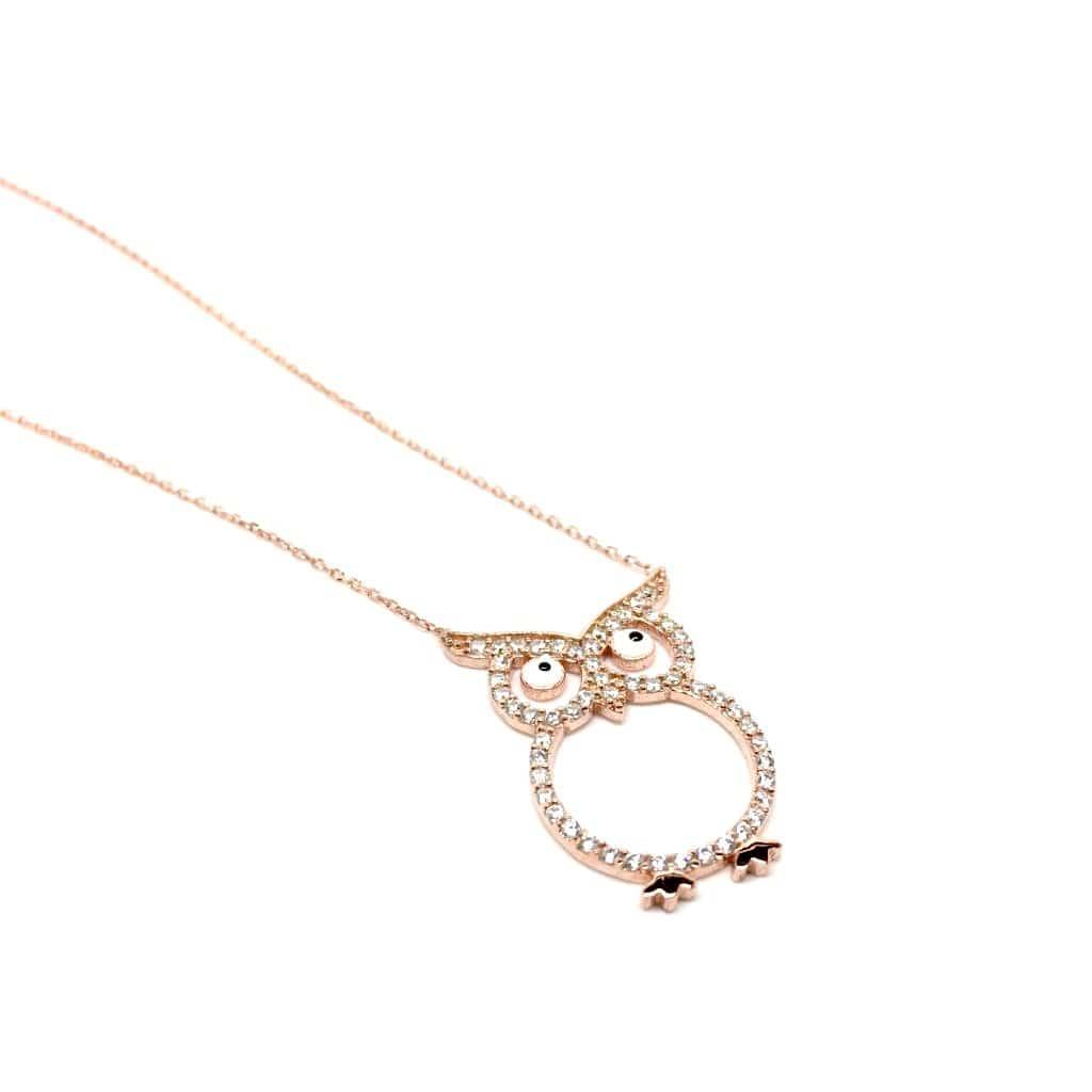 Naked Nation 925 Sterling Silver Rose Gold Owl Pendant Necklace - Naked Nation UK