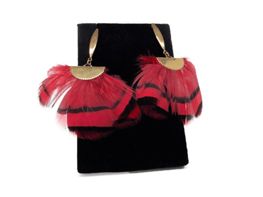 Red and Brown Feather Latin American Earrings - Naked Nation UK