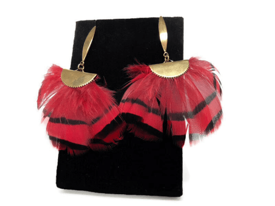 Red and Brown Feather Latin American Earrings - Naked Nation UK