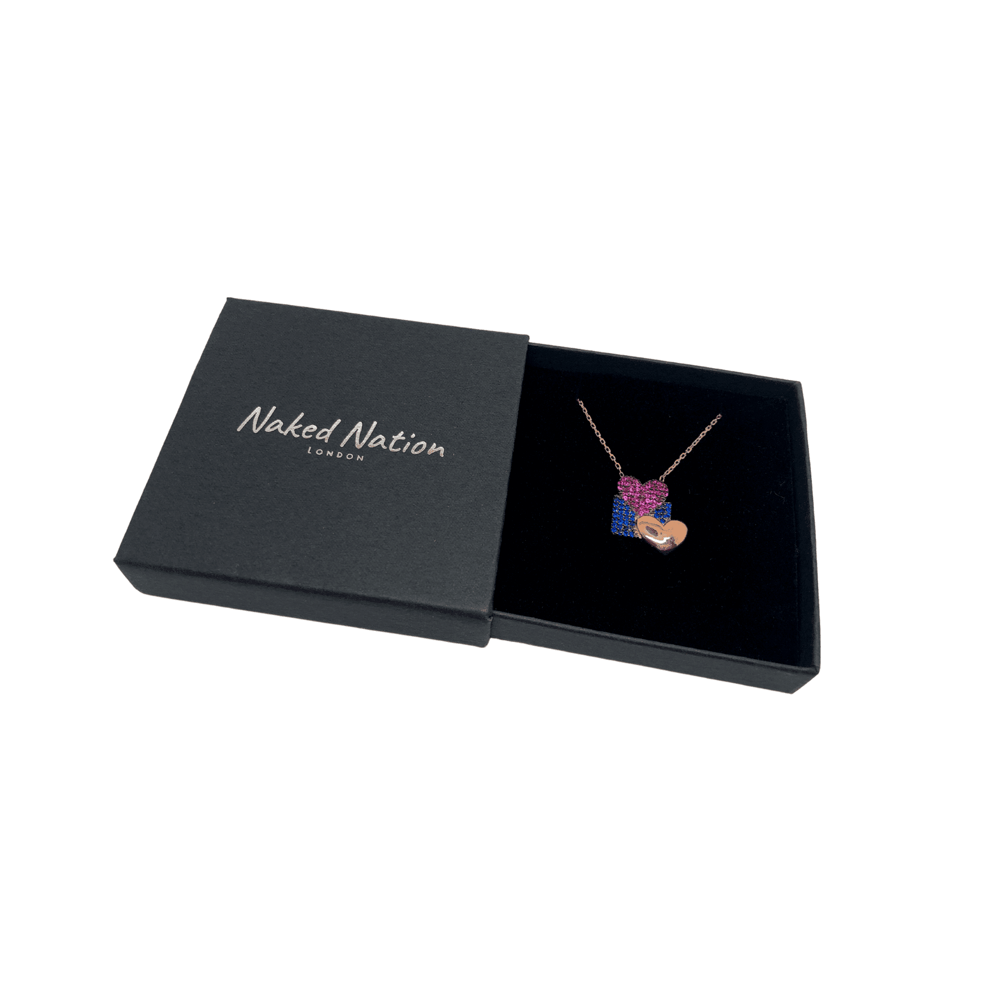 Romantic Rose Gold with two hearts Pendant Necklace - Naked Nation UK