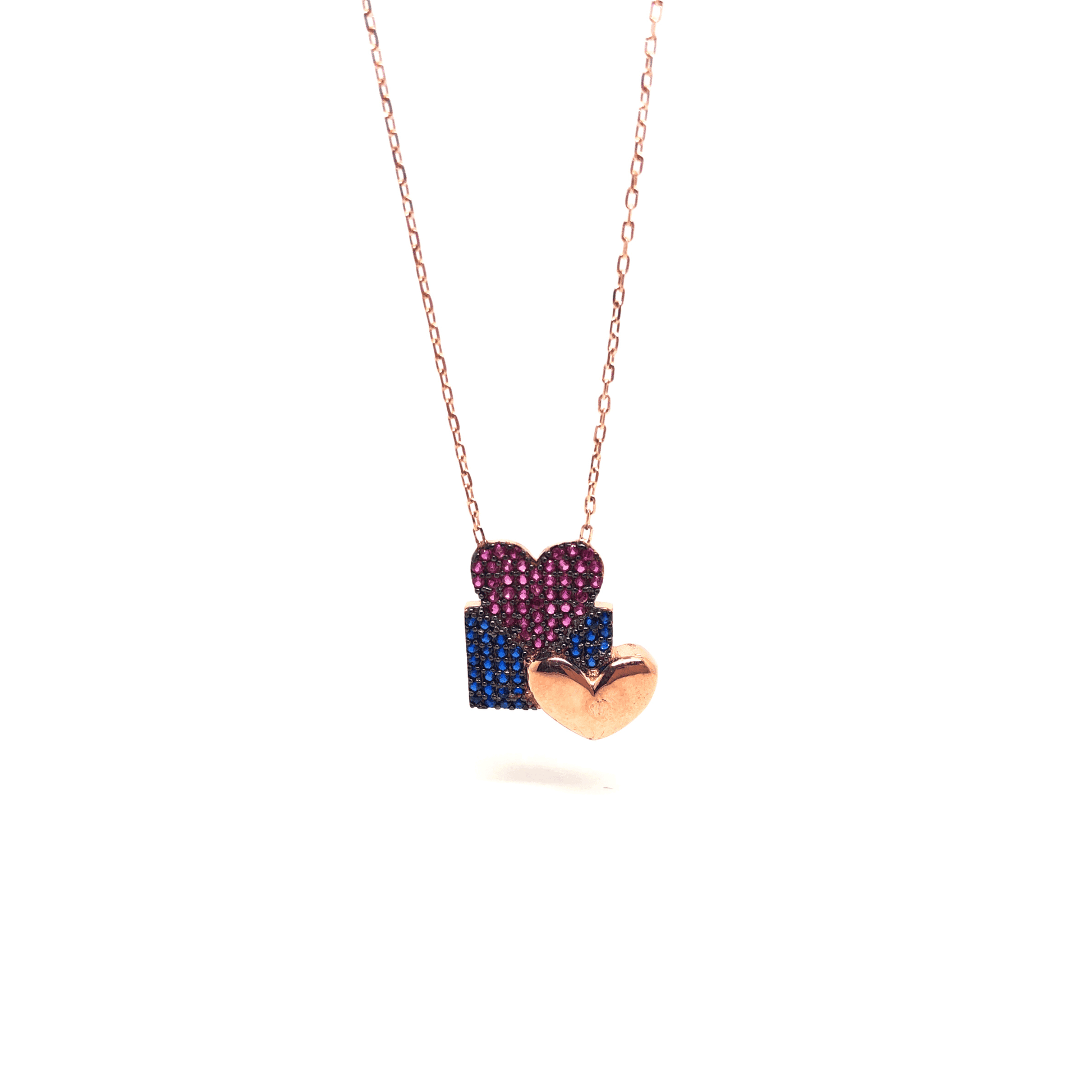 Romantic Rose Gold with two hearts Pendant Necklace - Naked Nation UK