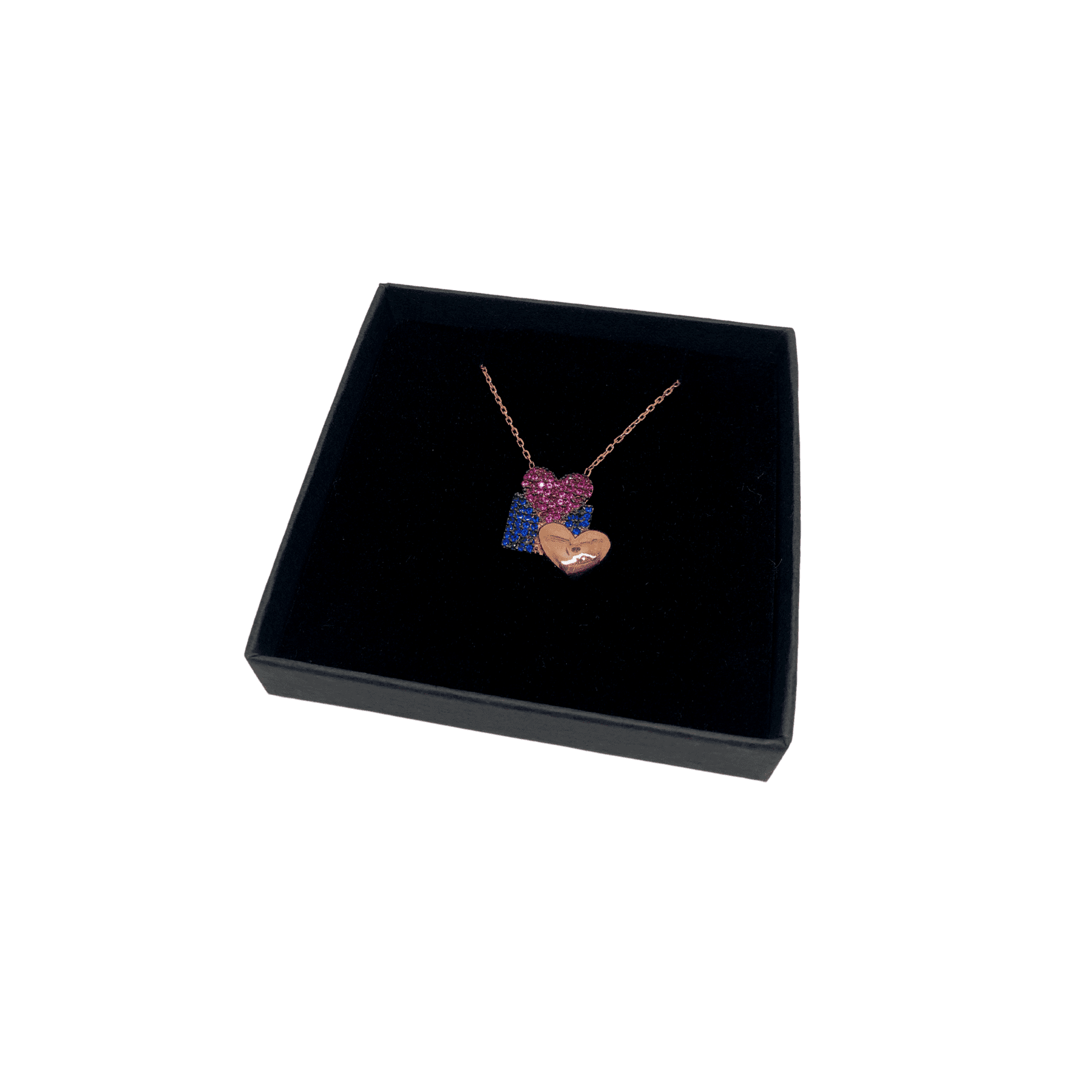 Romantic Rose Gold with two hearts Pendant Necklace - Naked Nation UK