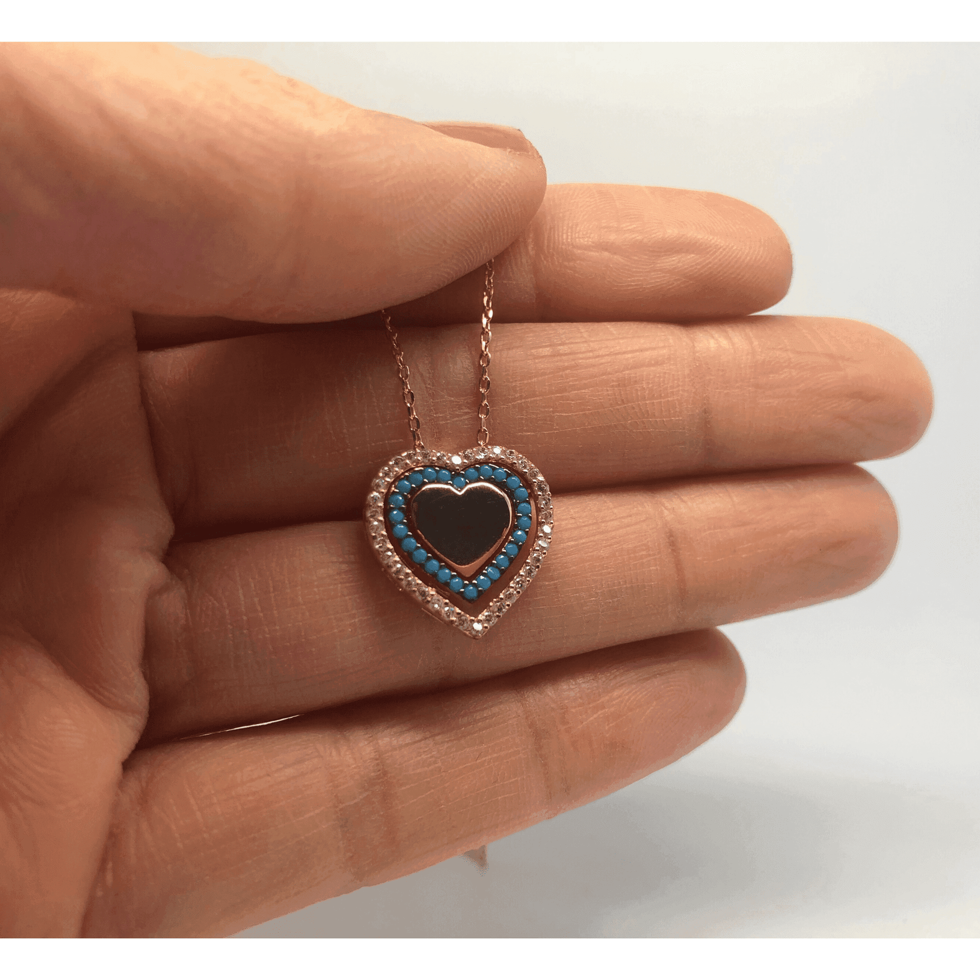 Rose Gold and Silver Cubic Zirconia Circle Heart Pendant Necklace - Naked Nation UK