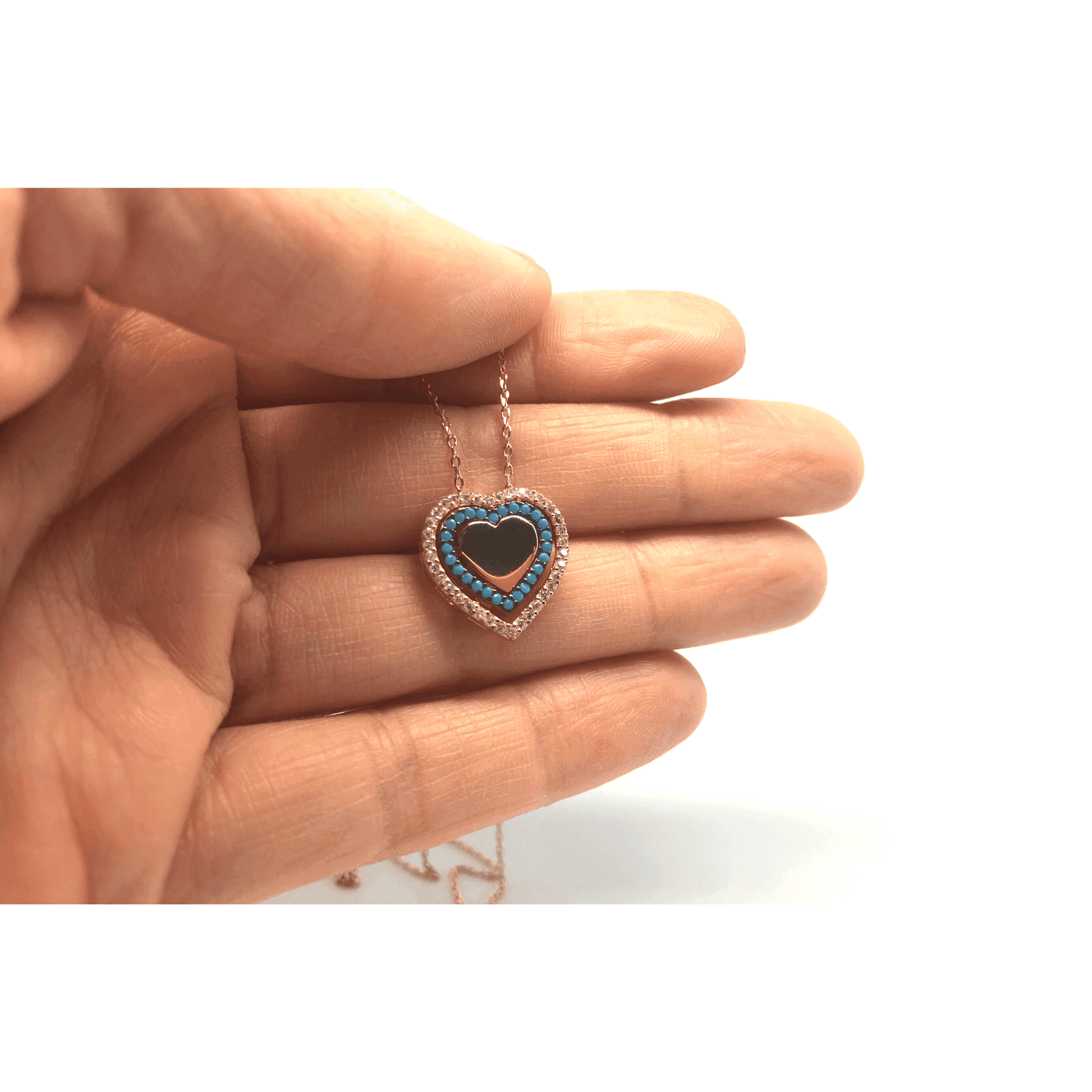 Rose Gold and Silver Cubic Zirconia Circle Heart Pendant Necklace - Naked Nation UK