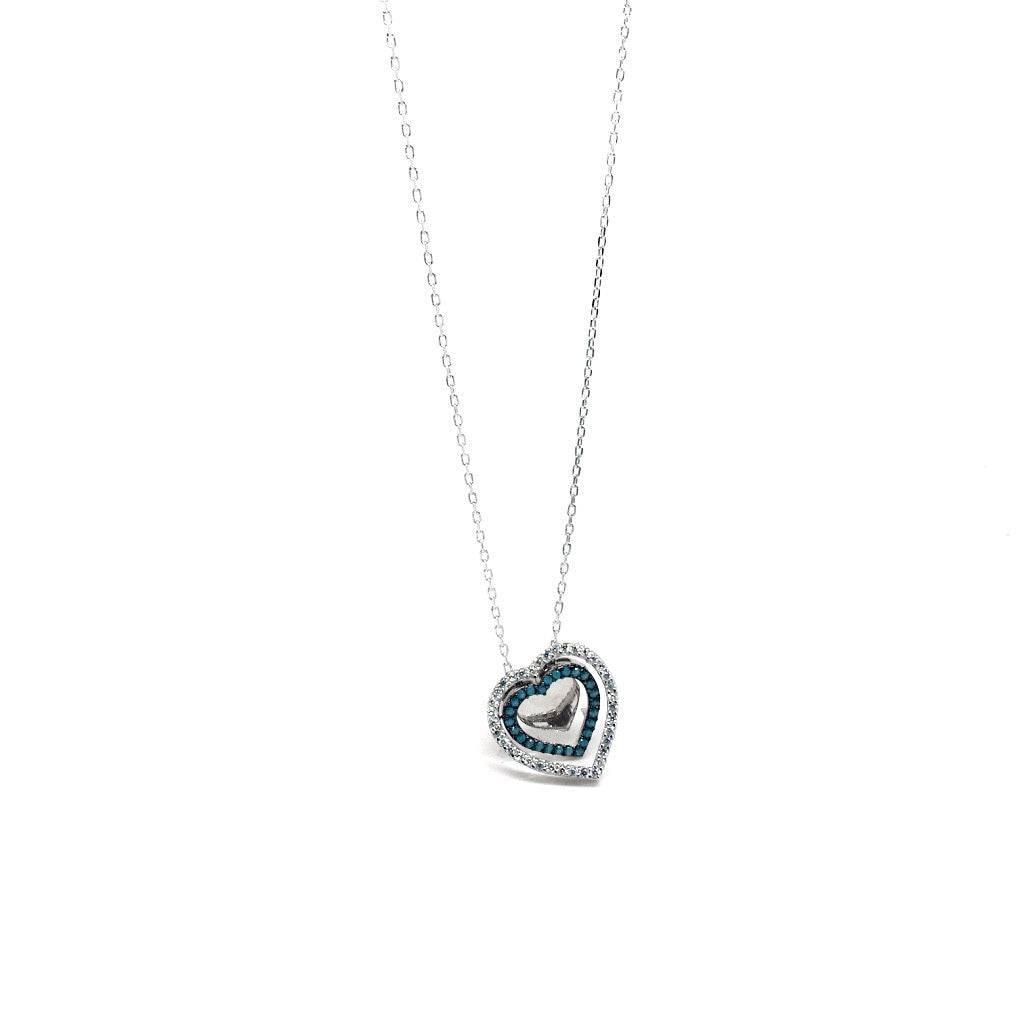 Rose Gold and Silver Cubic Zirconia Circle Heart Pendant Necklace - Naked Nation UK