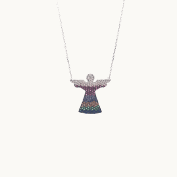 Rose Gold and Sterling Silver Angel Necklace with Colourful Crystals - Naked Nation UK