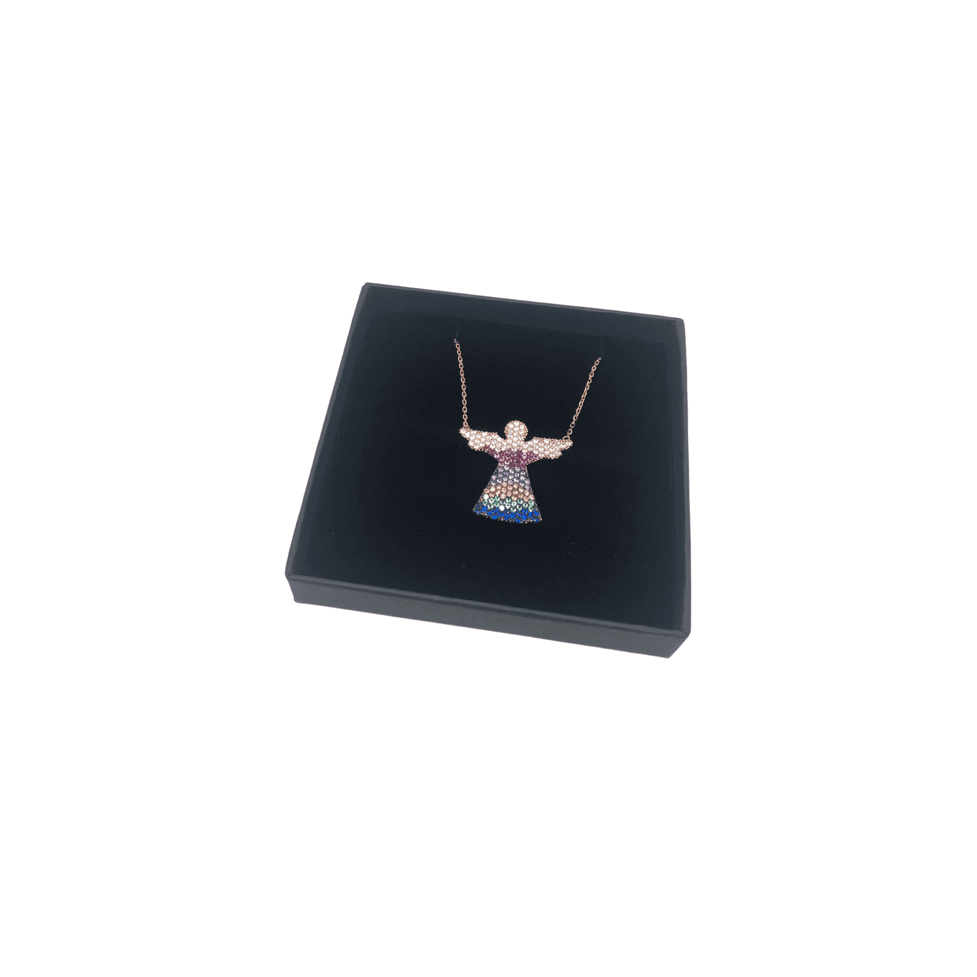 Rose Gold and Sterling Silver Angel Necklace with Colourful Crystals - Naked Nation UK