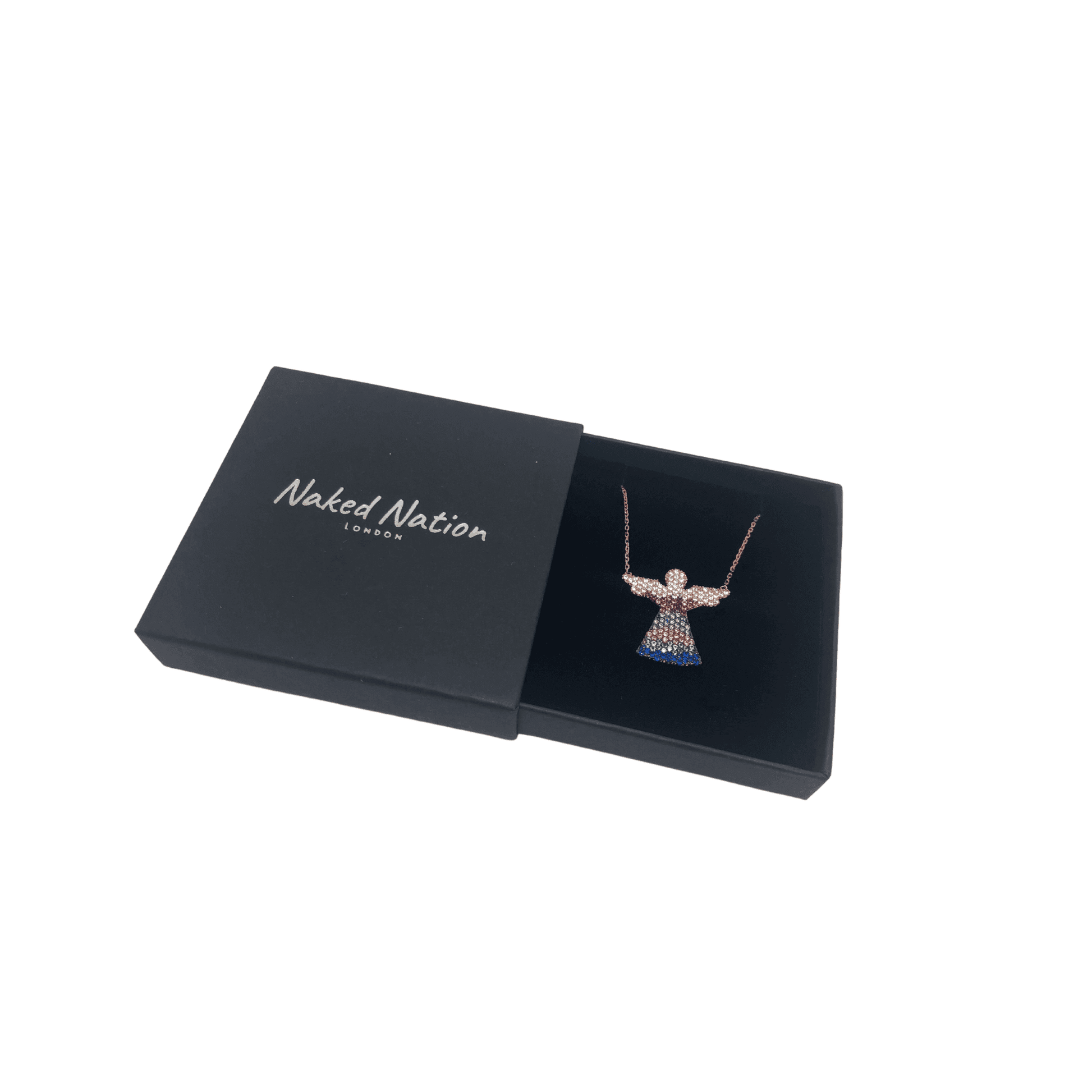 Rose Gold and Sterling Silver Angel Necklace with Colourful Crystals - Naked Nation UK
