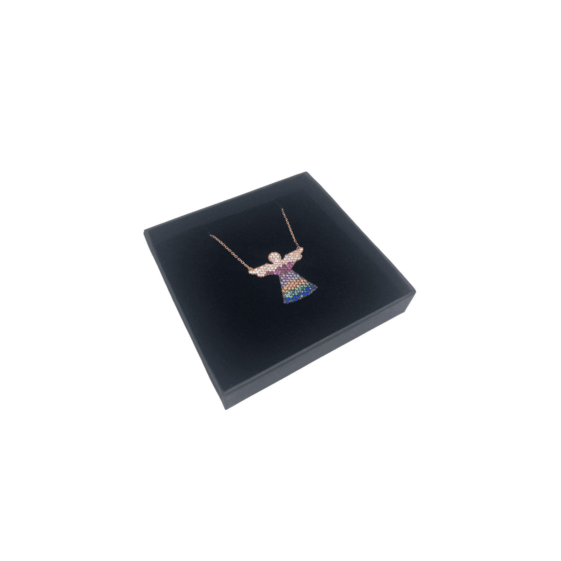 Rose Gold and Sterling Silver Angel Necklace with Colourful Crystals - Naked Nation UK
