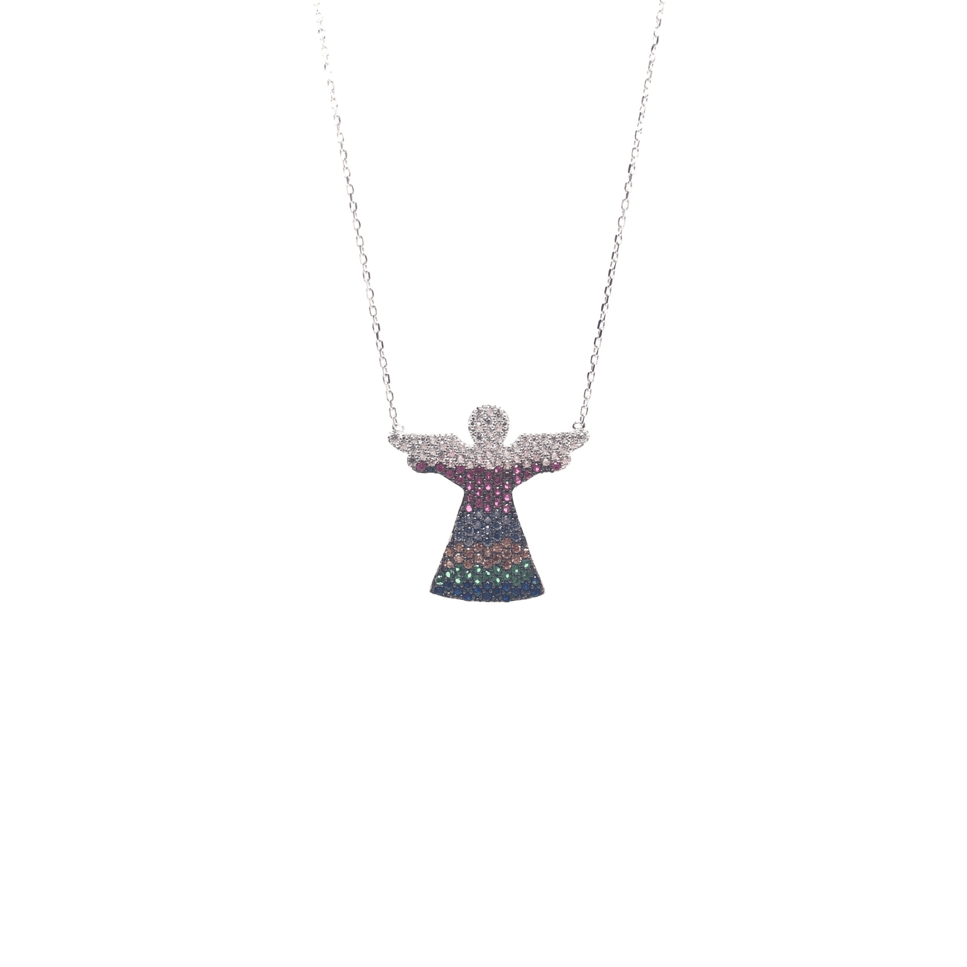 Rose Gold and Sterling Silver Angel Necklace with Colourful Crystals - Naked Nation UK
