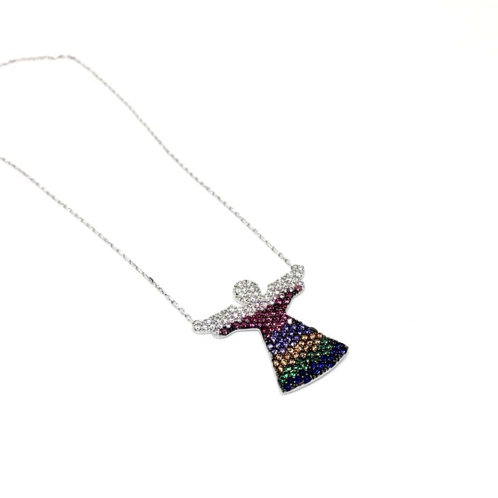 Rose Gold and Sterling Silver Angel Necklace with Colourful Crystals - Naked Nation UK