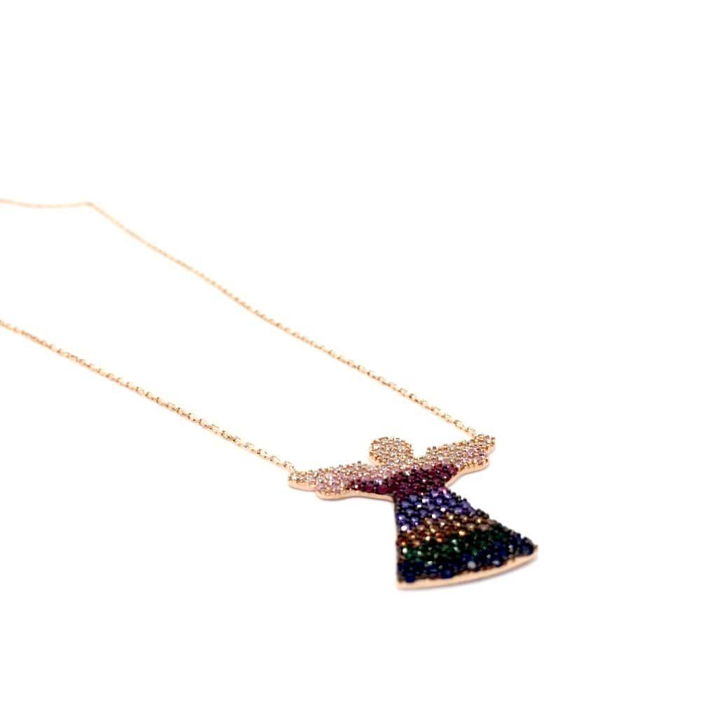 Rose Gold and Sterling Silver Angel Necklace with Colourful Crystals - Naked Nation UK