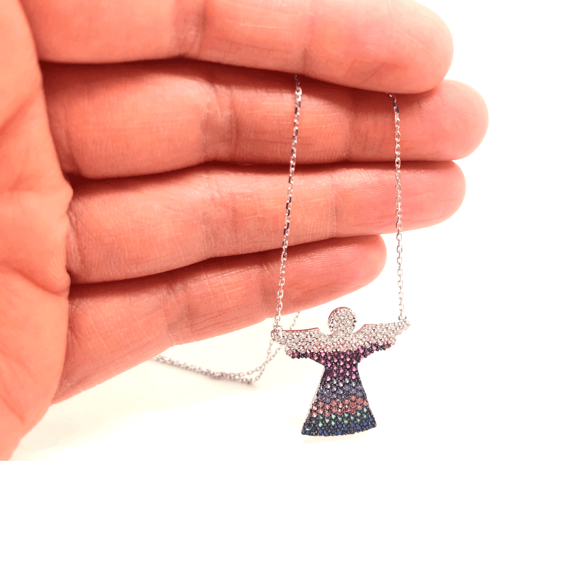 Rose Gold and Sterling Silver Angel Necklace with Colourful Crystals - Naked Nation UK