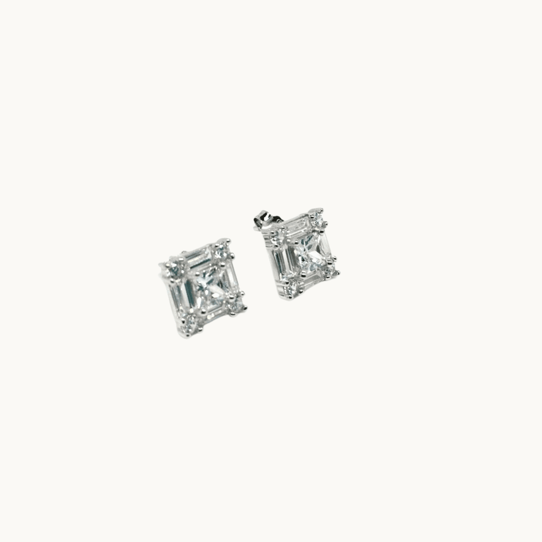 Silver Square 925 Sterling Silver Clear Stud Earrings with Luxurious Gift Box - Naked Nation UK