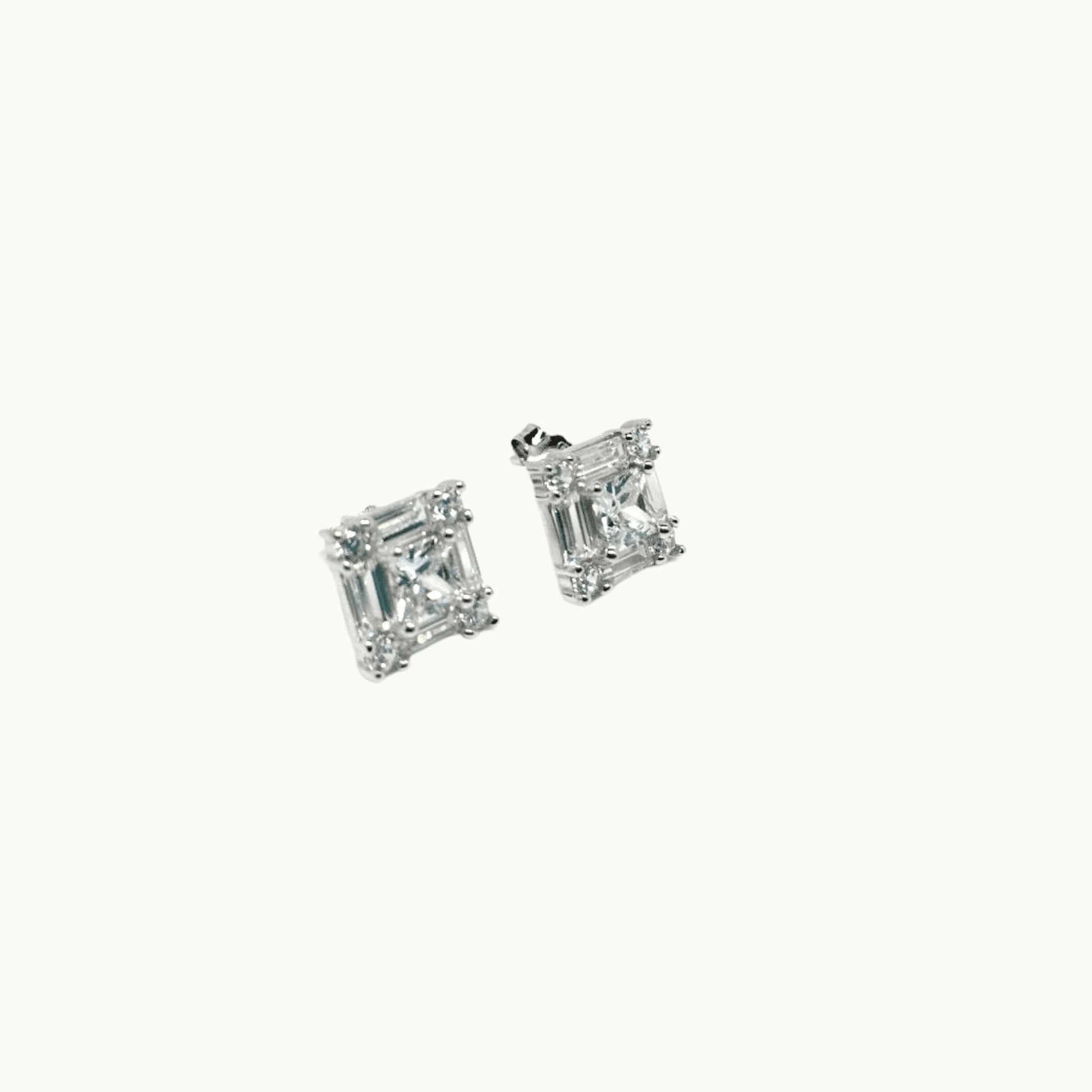 Silver Square 925 Sterling Silver Clear Stud Earrings with Luxurious Gift Box - Naked Nation UK