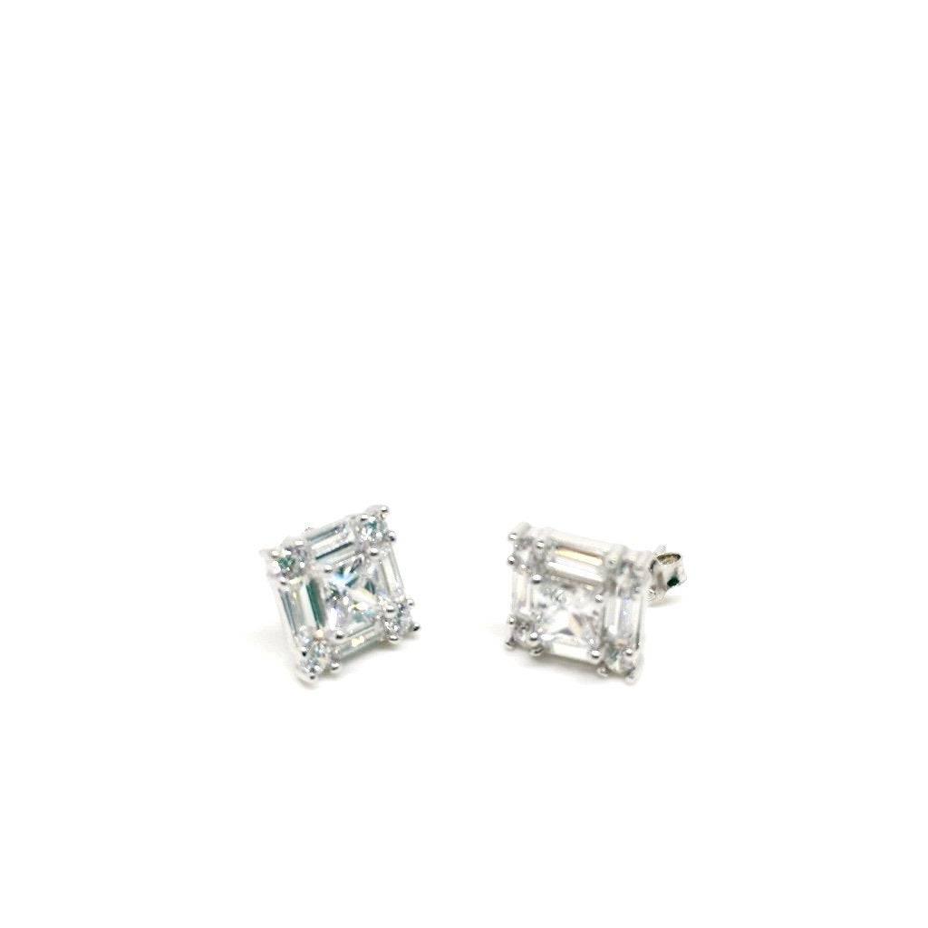Silver Square 925 Sterling Silver Clear Stud Earrings with Luxurious Gift Box - Naked Nation UK