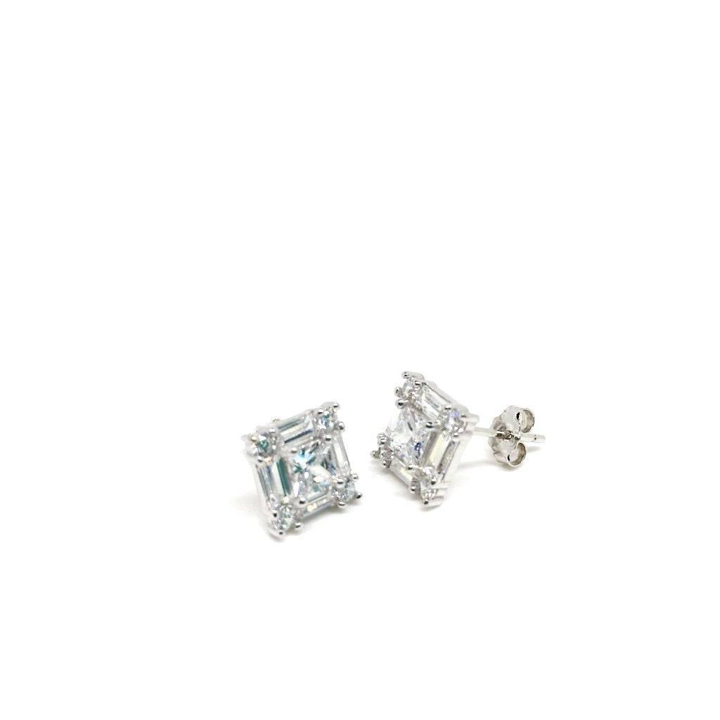 Silver Square 925 Sterling Silver Clear Stud Earrings with Luxurious Gift Box - Naked Nation UK